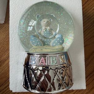 Reed & Barton Unisex Gingham Bear Waterglobe Silverplate with Box - NIB
